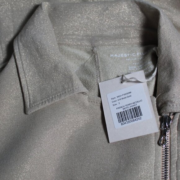 NWT Majestic Filatures Deluxe Teeshirt Terry Metallic Moto Jacket Zip Front - Picture 7 of 8